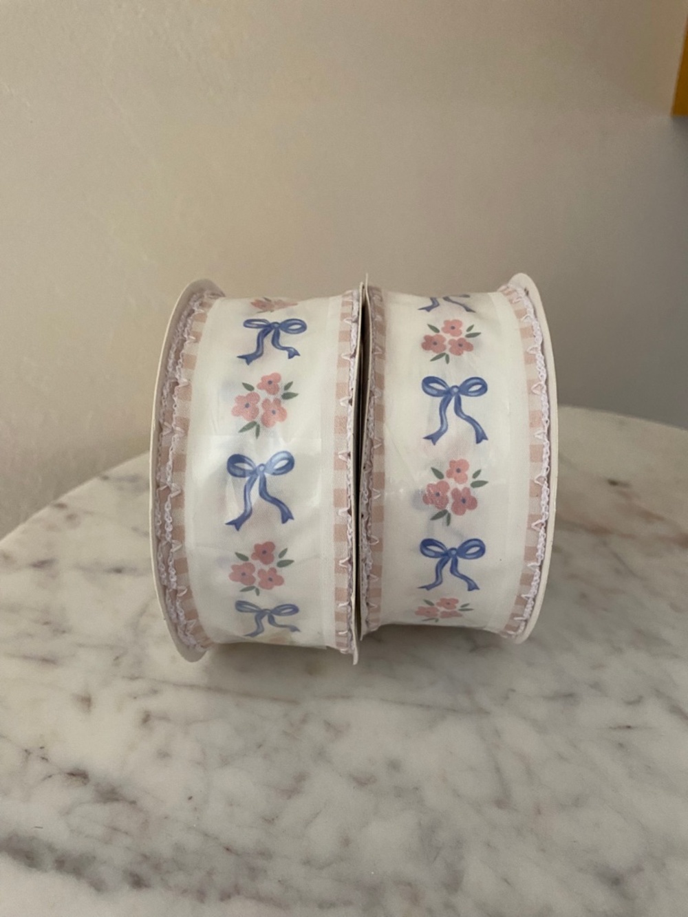 NWT Lot of 2 Bow and Flower Easter Ribbon, Pink and Blue, 18', by My Texas House